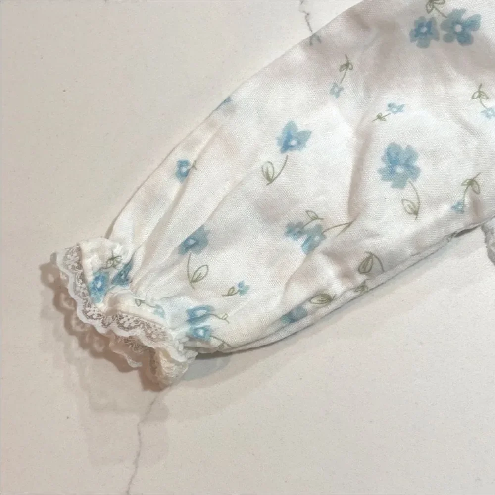 Old Navy | Vintage Girls White Floral Long Sleeve Blouse Blue Denim Jean…
